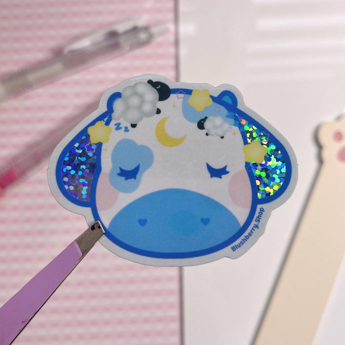 Dreamy Pixie the Cow Sticker Glitter