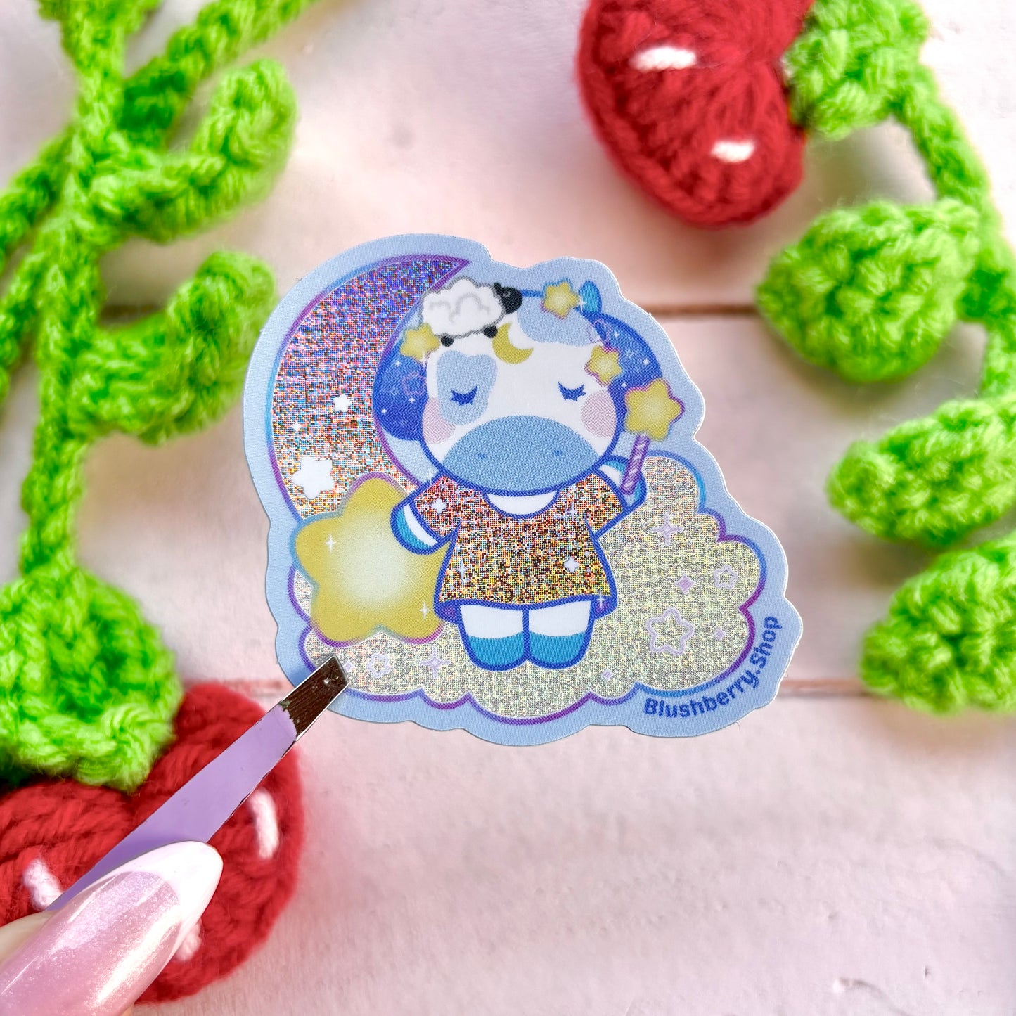 Dreamy Pixie the Cow Sticker Glitter