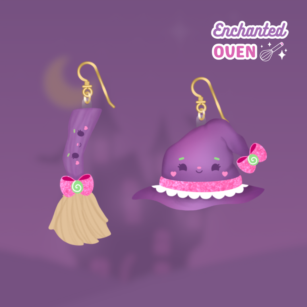 Witch Hat & Broom Earrings