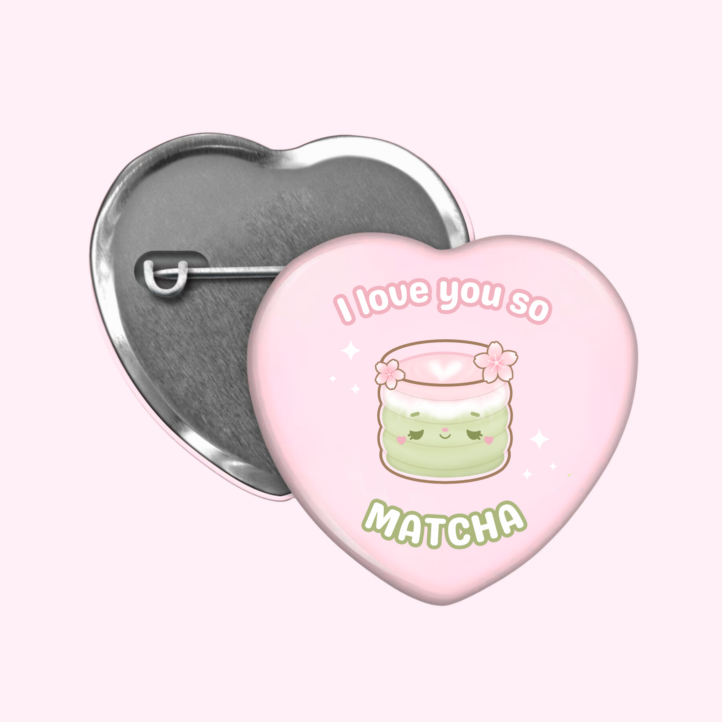 Matcha Heart Button Pin 2”